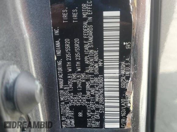 2022 Toyota Highlander Platinum with VIN 5TDFZRBH7NS182601, listed as a Copart auction lot 61832475 with 61,958 mi miles and Salvage title. Bid and sale history available at DreamBid. Image 13.