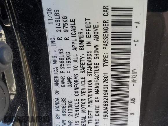 2009 Acura TL z VIN 19UUA86219A017601, wystawiony jako Copart lot #53087285 z przebiegiem 146 445 mil mil oraz Nie do naprawy • Non repairable. Historia ofert i sprzedaży dostępna na DreamBid. Obrazek 13.