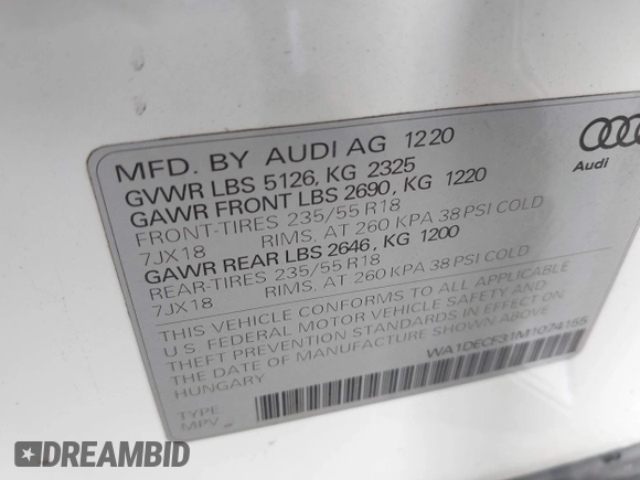 2021 Audi Q3 S line Premium z VIN WA1DECF31M1074155, wystawiony jako IAAI lot #42381678 z przebiegiem 36 894 mil mil oraz . Historia ofert i sprzedaży dostępna na DreamBid. Obrazek 9.