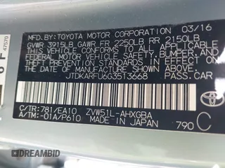 2016 Toyota Prius Four z VIN JTDKARFU6G3513668, wystawiony jako IAAI lot #42213059 z przebiegiem 44 973 mil mil oraz . Historia ofert i sprzedaży dostępna na DreamBid. Obrazek 9.