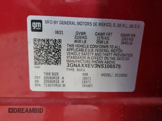 2022 Chevrolet Equinox Premier z VIN 3GNAXXEV3NS106575, wystawiony jako Copart lot #47124345 z przebiegiem 44 737 mil mil oraz Szkoda całkowita • Salvage title. Historia ofert i sprzedaży dostępna na DreamBid. Obrazek 14.