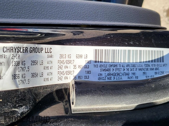 2010 Jeep Commander Sport with VIN 1J4RH4GK9AC147040, listed as a Copart auction lot 53502715 with 89,213 mi miles and Clean title. Bid and sale history available at DreamBid. Image 10.