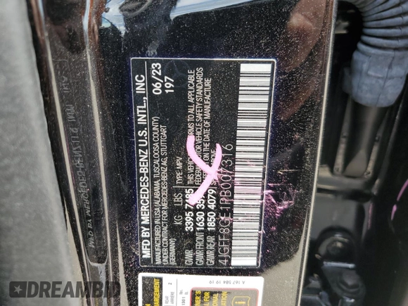 2023 Mercedes-Benz GLS with VIN 4JGFF8GE1PB007316, listed as a Copart auction lot 70034404 with 13,339 mi miles and Salvage Title. Bid and sale history available at carsss.com. Image 12.