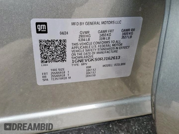 2024 Chevrolet Traverse AWD LT with VIN 1GNEVGKS0RJ162613, listed as a Copart auction lot 56559855 with 20,672 mi miles and Salvage title. Bid and sale history available at DreamBid. Image 14.
