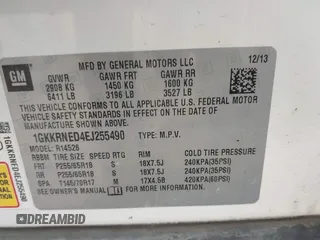 2014 GMC Acadia SLE with VIN 1GKKRNED4EJ255490, listed as a IAAI auction lot 41586012 with 158,644 mi miles and . Bid and sale history available at carsss.com. Image 9.