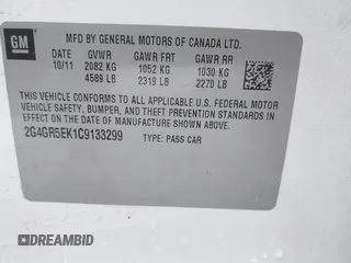 2012 Buick Regal с VIN 2G4GR5EK1C9133299, выставлен на аукционе IAAI как лот 41962563 с пробегом 162 416 миль миль и . История ставок и продаж доступна на DreamBid. Изображение 9.