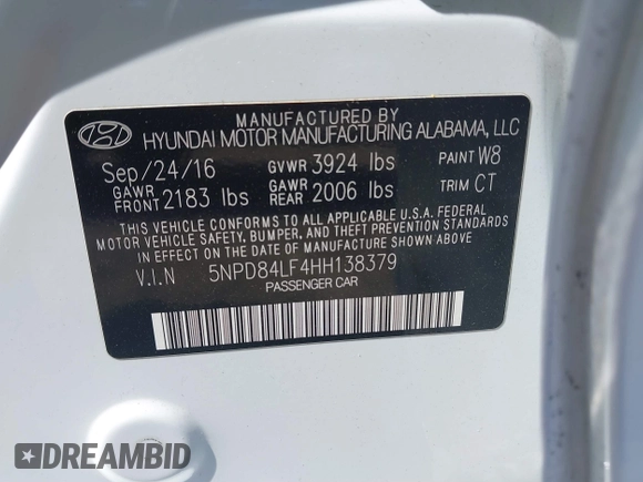 2017 Hyundai Elantra Limited with VIN 5NPD84LF4HH138379, listed as a IAAI auction lot 40276905 with 96,788 mi miles and . Bid and sale history available at DreamBid. Image 9.