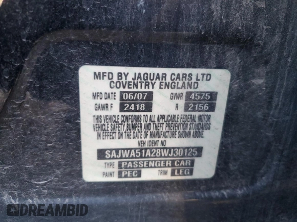 2008 Jaguar X-Type with VIN SAJWA51A28WJ30125, listed as a Copart auction lot 87253214 with 62,633 mi miles and Clean Title. Bid and sale history available at DreamBid. Image 12.