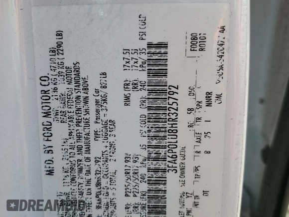 2017 Ford Fusion Hybrid SE with VIN 3FA6P0LU8HR325792, listed as a Copart auction lot 62819735 with 101,943 mi miles and Salvage title. Bid and sale history available at DreamBid. Image 12.