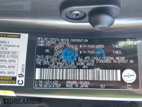 2018 Toyota 4Runner SR5 with VIN JTEBU5JR3J5493244, listed as a IAAI auction lot 41467583 with Not Provided miles. Bid and sale history available at carsss.com. Image 9.