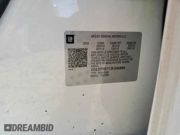 2018 Chevrolet Malibu LT with VIN 1G1ZD5ST7JF245899, listed as a Copart auction lot 85344694 with 132,531 mi miles and Salvage Title. Bid and sale history available at DreamBid. Image 12.