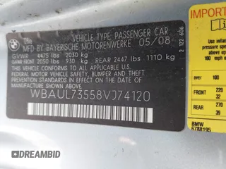 2008 BMW 1 Series 128i with VIN WBAUL73558VJ74120, listed as a IAAI auction lot 42071753 with 180,709 mi miles and . Bid and sale history available at carsss.com. Image 9.