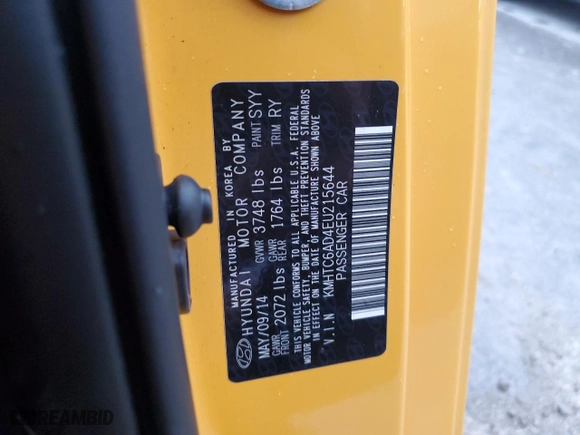 2014 Hyundai Veloster with VIN KMHTC6AD4EU215644, listed as a Copart auction lot 81913064 with 93,692 mi miles and Salvage Title. Bid and sale history available at carsss.com. Image 15.