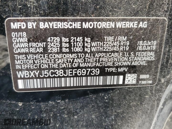 2018 BMW X2 xDrive28i z VIN WBXYJ5C38JEF69739, wystawiony jako Copart lot #53536005 z przebiegiem 109 643 mil mil oraz Szkoda całkowita • Salvage title. Historia ofert i sprzedaży dostępna na DreamBid. Obrazek 15.