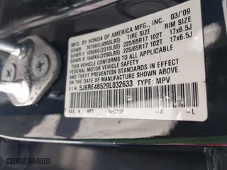 2009 Honda CR-V EX with VIN 5J6RE48529L032633, listed as a IAAI auction lot 41881486 with 163,857 mi miles. Bid and sale history available at carsss.com. Image 9.