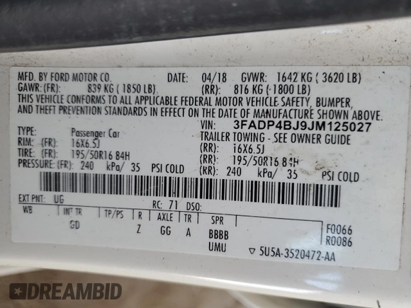 2018 Ford Fiesta SE with VIN 3FADP4BJ9JM125027, listed as a Copart auction lot 55129755 with 84,410 mi miles and Salvage Title. Bid and sale history available at DreamBid. Image 12.