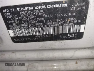 2020 Mitsubishi Outlander ES with VIN JA4AD2A38LZ017751, listed as a IAAI auction lot 41861606 with 116,669 mi miles. Bid and sale history available at carsss.com. Image 9.