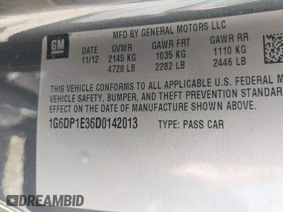2013 Cadillac CTS Premium with VIN 1G6DP1E36D0142013, listed as a IAAI auction lot 41836129 with 192,804 mi miles and . Bid and sale history available at DreamBid. Image 9.