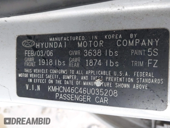2006 Hyundai Accent GLS with VIN KMHCN46C46U035208, listed as a IAAI auction lot 41769016 with 141,065 mi miles. Bid and sale history available at carsss.com. Image 9.