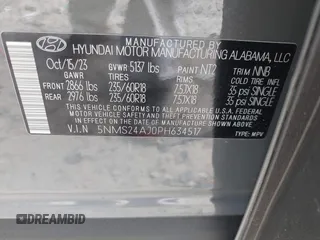 2023 Hyundai Santa Fe SEL with VIN 5NMS24AJ0PH634517, listed as a IAAI auction lot 41844925 with 29,504 mi miles and . Bid and sale history available at DreamBid. Image 9.
