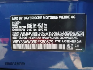 2024 BMW i4 M50 z VIN WBY33AW09RFS60679, wystawiony jako IAAI lot #41983706 z przebiegiem 2665 mil mil oraz . Historia ofert i sprzedaży dostępna na DreamBid. Obrazek 9.