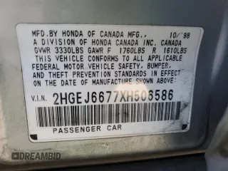 1999 Honda Civic LX with VIN 2HGEJ6677XH506586, listed as a Copart auction lot 48595735 with 86,159 mi miles and Salvage Title. Bid and sale history available at carsss.com. Image 13.