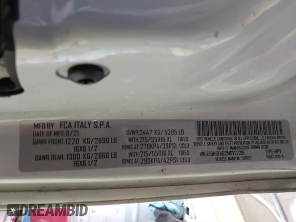 2021 Ram ProMaster City Cargo Tradesman с VIN ZFBHRFAB2M6V27216, выставлен на аукционе IAAI как лот 41346899 с пробегом 85 921 миль миль и . История ставок и продаж доступна на DreamBid. Изображение 9.