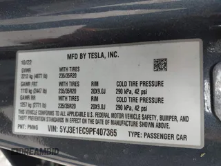 2023 Tesla Model 3 Performance with VIN 5YJ3E1EC9PF407365, listed as a IAAI auction lot 41956915 with 31,087 mi miles. Bid and sale history available at carsss.com. Image 9.
