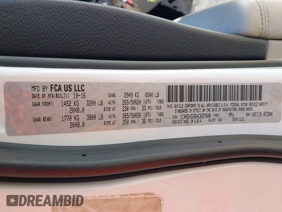 2017 Dodge Durango GT with VIN 1C4RDHDG6HC697606, listed as a IAAI auction lot 41841663 with 155,671 mi miles and . Bid and sale history available at DreamBid. Image 9.