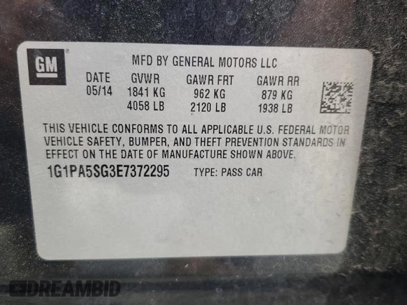 2014 Chevrolet Cruze LS with VIN 1G1PA5SG3E7372295, listed as a Copart auction lot 51911975 with 140,609 mi miles and Salvage Title. Bid and sale history available at carsss.com. Image 13.