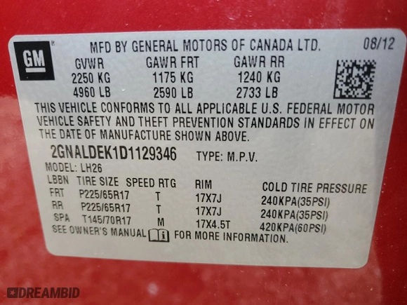 2013 Chevrolet Equinox LT with VIN 2GNALDEK1D1129346, listed as a Copart auction lot 50917345 with 39,317 mi miles and Salvage Title. Bid and sale history available at carsss.com. Image 13.