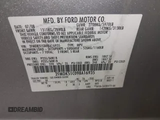 2009 Ford Flex SE with VIN 2FMDK51C09BA16935, listed as a IAAI auction lot 41966261 with 205,987 mi miles. Bid and sale history available at carsss.com. Image 9.