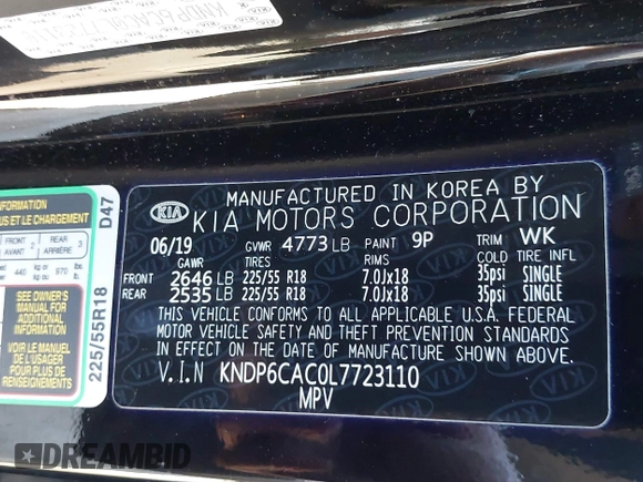 2020 Kia Sportage S with VIN KNDP6CAC0L7723110, listed as a IAAI auction lot 42077872 with 70,821 mi miles. Bid and sale history available at carsss.com. Image 9.