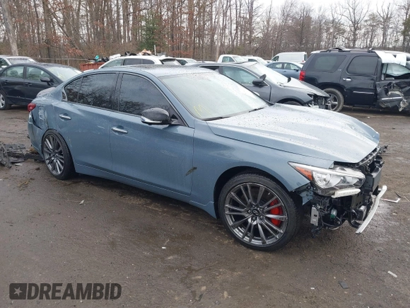 2021 Infiniti Q50 Red Sport 400 with VIN JN1FV7DR0MM880468, listed as a IAAI auction lot 41040172 with 30,715 mi miles and . Bid and sale history available at carsss.com. Image 1.