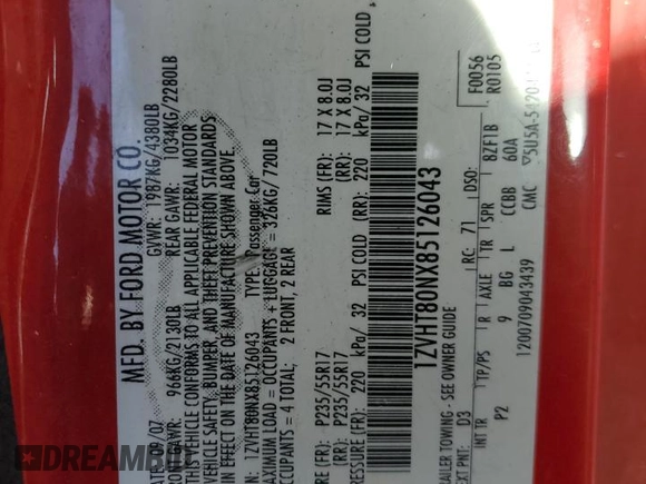 2008 Ford Mustang Deluxe z VIN 1ZVHT80NX85126043, wystawiony jako Copart lot #47953715 z przebiegiem 213 529 mil mil oraz Szkoda całkowita • Salvage title. Historia ofert i sprzedaży dostępna na DreamBid. Obrazek 12.