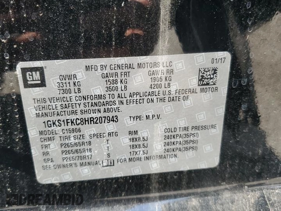 2017 GMC Yukon XL SLE with VIN 1GKS1FKC8HR207943, listed as a Copart auction lot 48509365 with 67,045 mi miles and Salvage Title. Bid and sale history available at carsss.com. Image 13.
