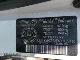 2013 Hyundai Accent GS with VIN KMHCT5AE6DU109410, listed as a Copart auction lot 61259285 with 249,033 mi miles and Salvage title. Bid and sale history available at DreamBid. Image 12.
