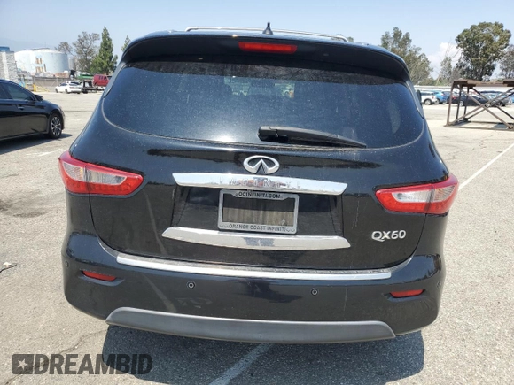2014 Infiniti QX60 with VIN 5N1AL0MN5EC503803, listed as a Copart auction lot 59817765 with 106,968 mi miles and Salvage title. Bid and sale history available at DreamBid. Image 6.