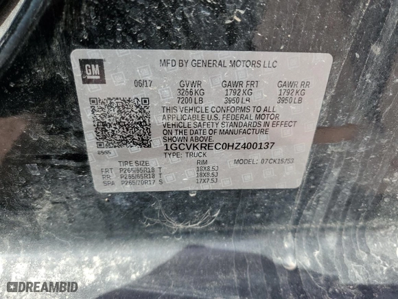 2017 Chevrolet Silverado 1500 LT with VIN 1GCVKREC0HZ400137, listed as a Copart auction lot 49123825 with 111,554 mi miles and Salvage Title. Bid and sale history available at carsss.com. Image 12.