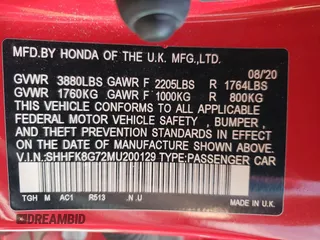 2021 Honda Civic Type R Touring z VIN SHHFK8G72MU200129, wystawiony jako Copart lot #67497284 z przebiegiem 37 603 mil mil oraz Szkoda całkowita • Salvage title. Historia ofert i sprzedaży dostępna na DreamBid. Obrazek 13.