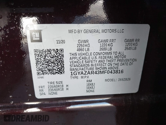 2021 Cadillac XT4 FWD Luxury with VIN 1GYAZAR43MF043816, listed as a IAAI auction lot 41593795 with 36,102 mi miles and . Bid and sale history available at DreamBid. Image 9.