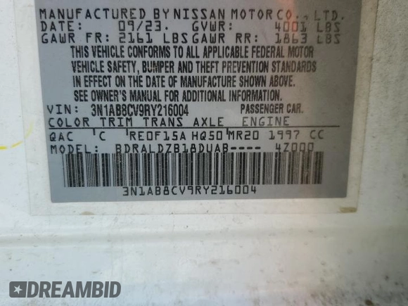 2024 Nissan Sentra SV z VIN 3N1AB8CV9RY216004, wystawiony jako Copart lot #54932505 z przebiegiem 60 872 mil mil oraz Szkoda całkowita • Salvage title. Historia ofert i sprzedaży dostępna na DreamBid. Obrazek 12.