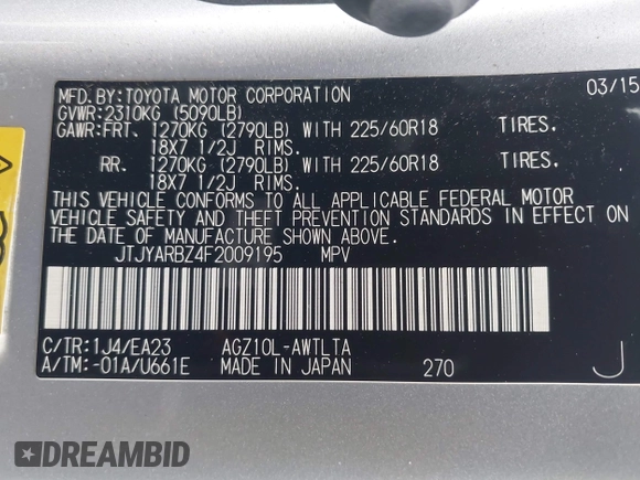 2015 Lexus NX 200t с VIN JTJYARBZ4F2009195, выставлен на аукционе IAAI как лот 42066472 с пробегом 79 846 миль миль и . История ставок и продаж доступна на DreamBid. Изображение 9.