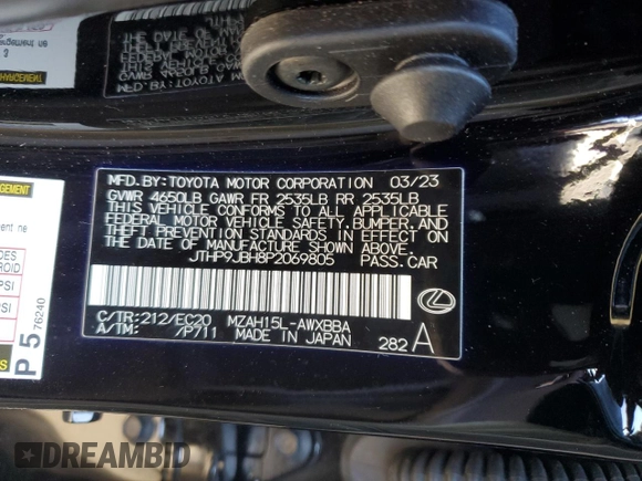 2023 Lexus UX 250h Premium с VIN JTHP9JBH8P2069805, выставлен на аукционе Copart как лот 87671095 с пробегом 12 599 миль миль и Списание • Salvage title. История ставок и продаж доступна на DreamBid. Изображение 14.