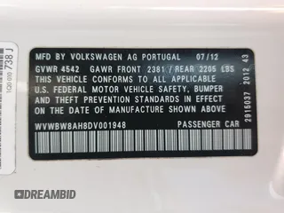 2013 Volkswagen Eos Sport с VIN WVWBW8AH8DV001948, выставлен на аукционе Copart как лот 56292615 с пробегом 75 398 миль миль и На запчасти • Non repairable. История ставок и продаж доступна на DreamBid. Изображение 12.