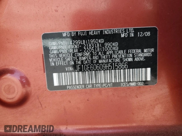 2009 Subaru Impreza i с VIN JF1GE60609H515866, выставлен на аукционе Copart как лот 52326445 с пробегом 292 840 миль миль и Чистый • Clean title. История ставок и продаж доступна на DreamBid. Изображение 13.