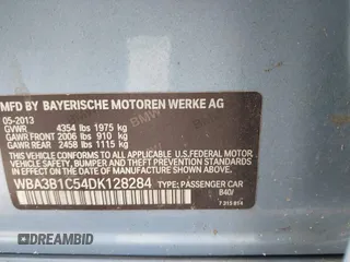 2013 BMW 3 Series 320i with VIN WBA3B1C54DK128284, listed as a IAAI auction lot 40315808 with 136,104 mi miles. Bid and sale history available at carsss.com. Image 9.