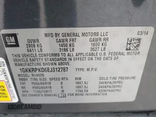 2014 GMC Acadia SLE with VIN 1GKKRPKD6EJ312787, listed as a IAAI auction lot 41209871 with 185,960 mi miles. Bid and sale history available at carsss.com. Image 9.