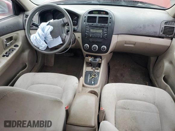 2008 Kia Spectra EX with VIN KNAFE122685584092, listed as a Copart auction lot 55140615 with 217,131 mi miles and Salvage title. Bid and sale history available at DreamBid. Image 8.