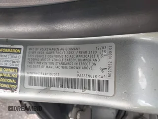 2004 Volkswagen Passat GLX z VIN WVWRH63B44P197011, wystawiony jako IAAI lot #42019610 z przebiegiem 151 540 mil mil oraz . Historia ofert i sprzedaży dostępna na DreamBid. Obrazek 9.